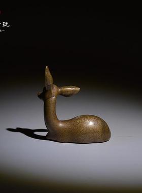 中式古铜小茶宠文玩书房摆件铜鹿复古纯铜迷你小铜器摆件小玩意