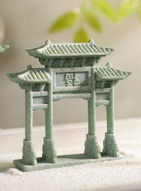 青砂石盆景造景摆件创意微景观大门牌坊摆设假山流水装饰小配件