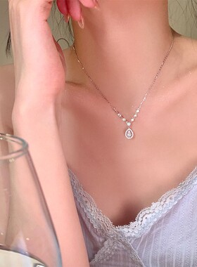 铜合金锆石星河水滴锁骨链女款
