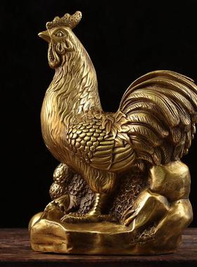 黄铜公鸡摆件招财铜鸡生肖鸡中式风格家居客厅装饰工艺品金鸡新款