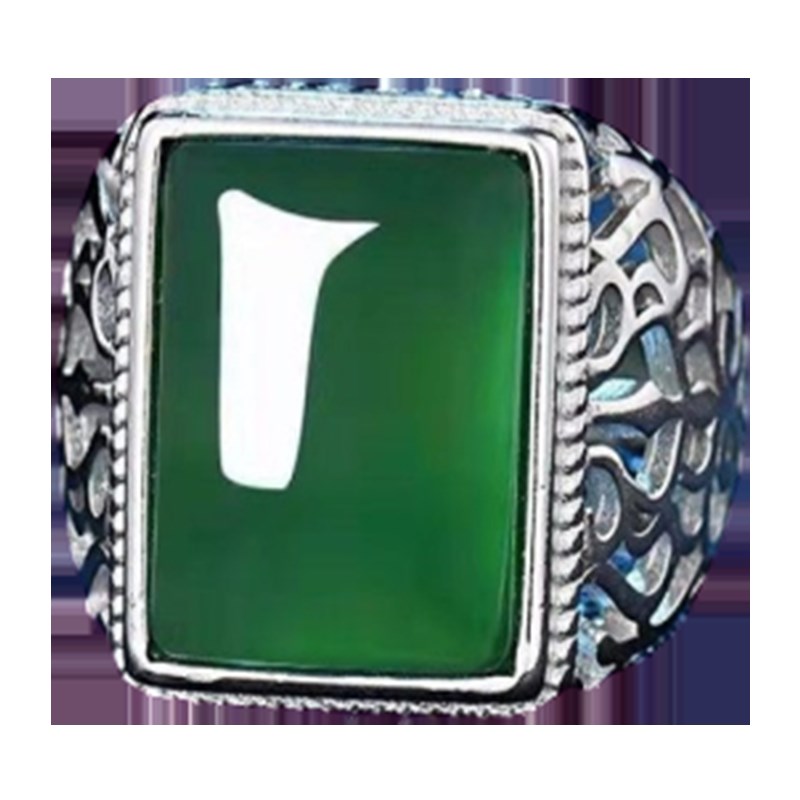 Domineering ring for men S natural chrysoprase color imitation gemstone open mouth not easy to fade silver plated