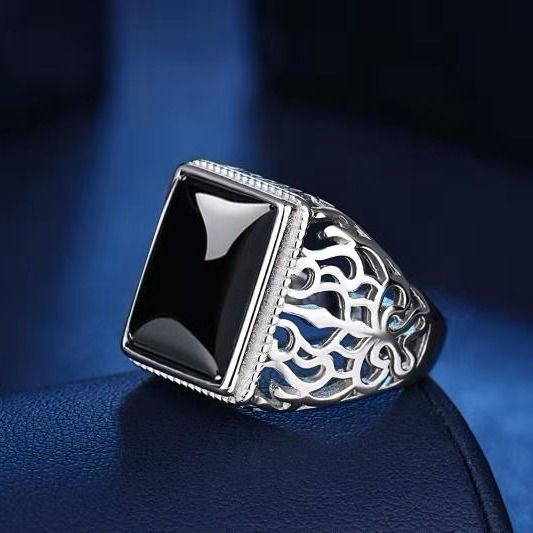 Domineering ring for men S natural chrysoprase color imitation gemstone open mouth not easy to fade silver plated