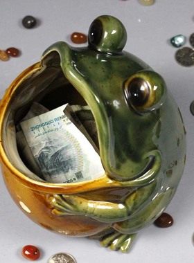 欧式田园高温陶j瓷大嘴大肚青蛙茶几电视柜玄关杂物收纳存钱罐包