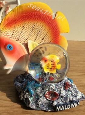 马尔代夫a纪念品地中海家居装饰可爱鱼水晶球 热带鱼造型树脂摆件