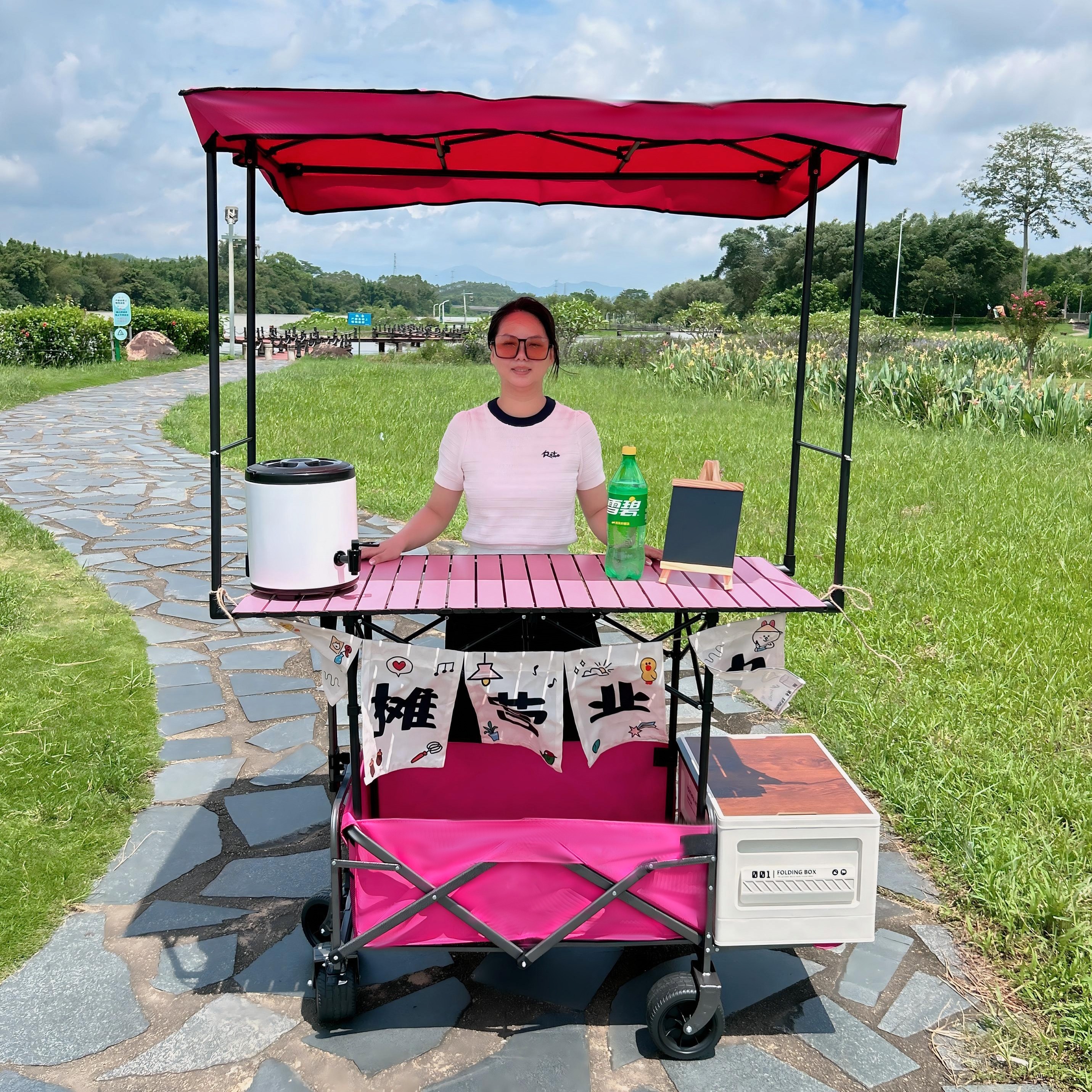 带遮阳棚拖斗露营车摆摊小推车可升降桌子折叠出摊户外营地车夜市,淘宝优惠券,粉丝福利购,淘宝优惠卷
