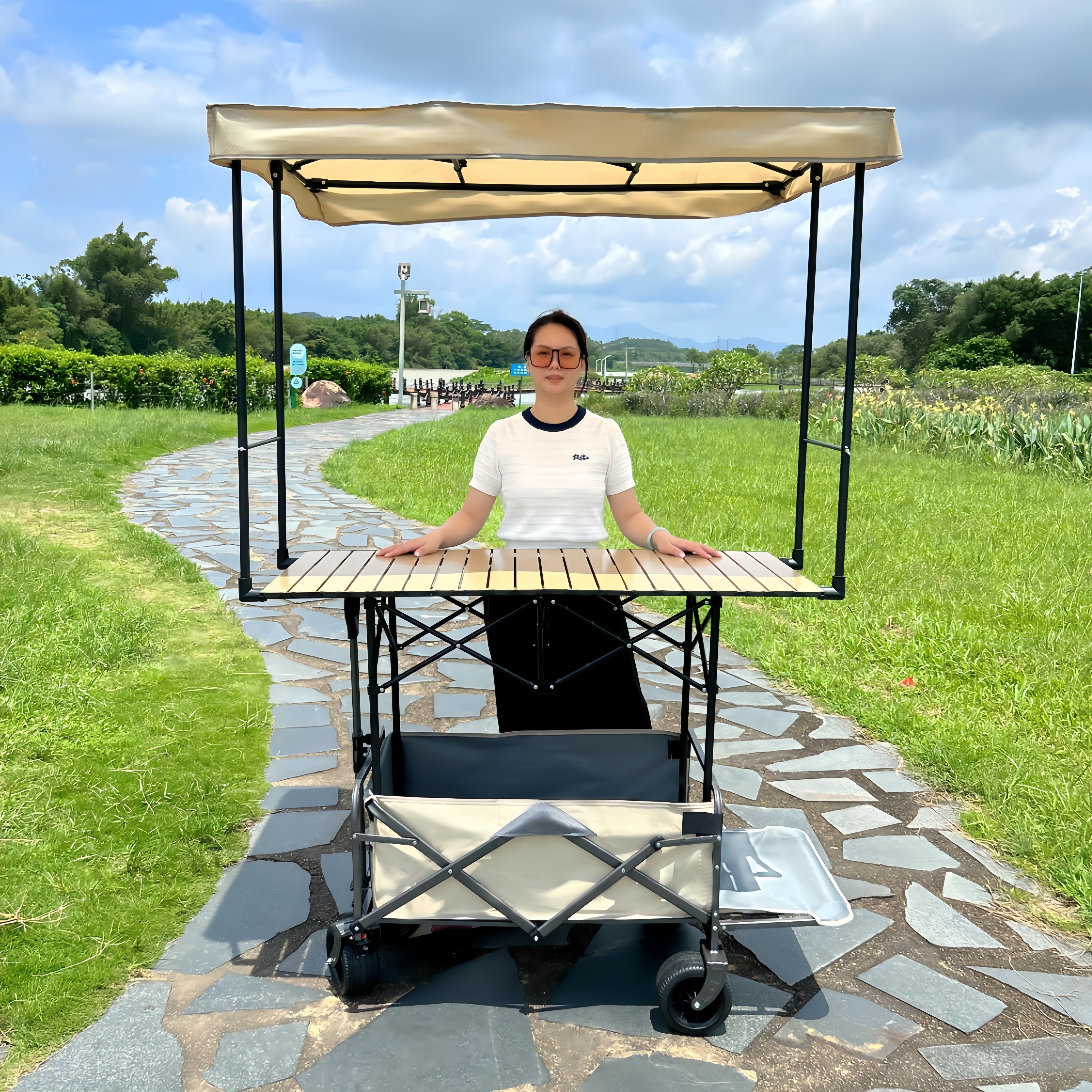 带遮阳棚拖斗露营车摆摊小推车可升降桌子折叠出摊户外营地车夜市,淘宝优惠券,粉丝福利购,淘宝优惠卷