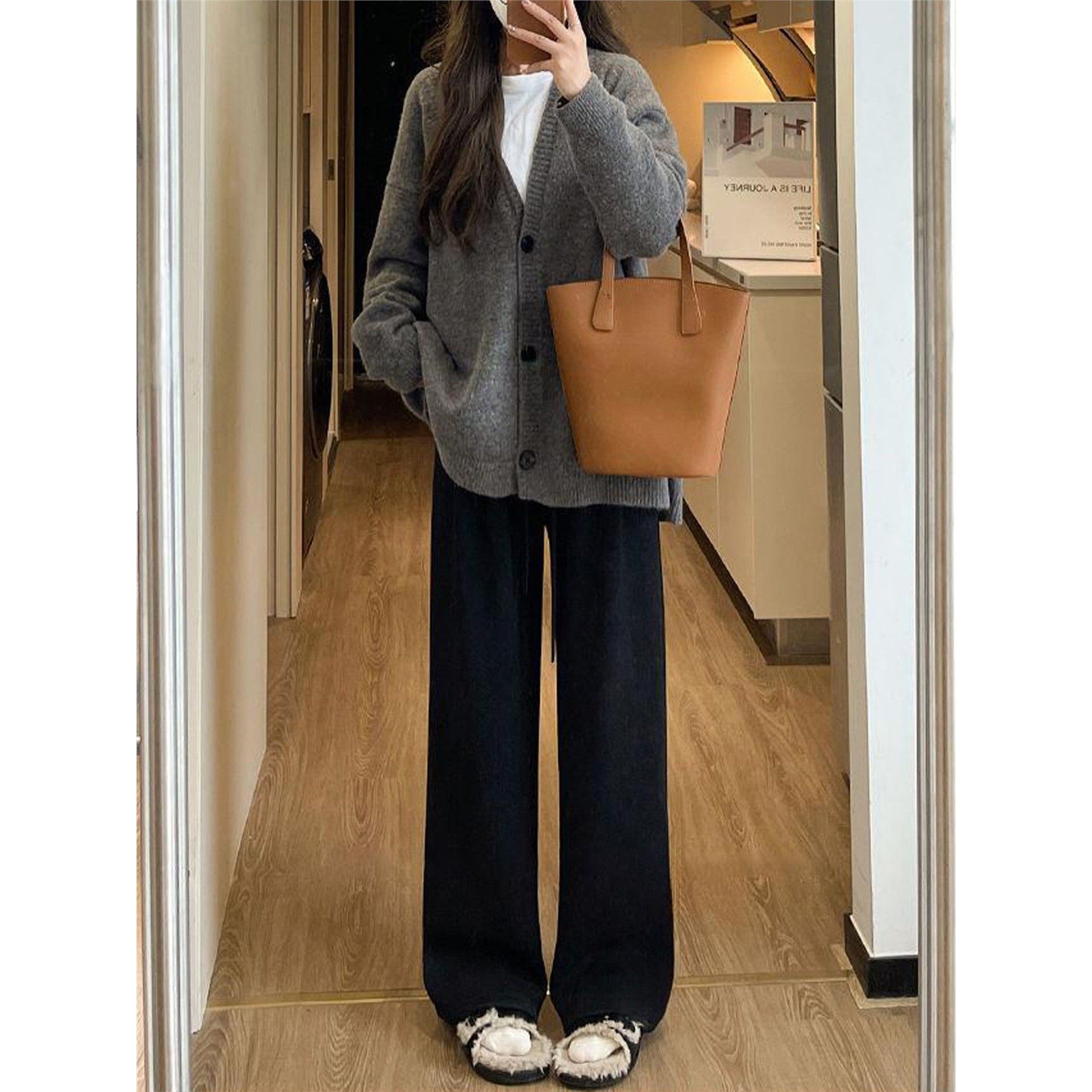 浅色糯米休闲裤女秋冬加绒胖妹妹mm高腰宽松显瘦梨型身材阔腿裤子,淘宝优惠券,粉丝福利购,淘宝优惠卷