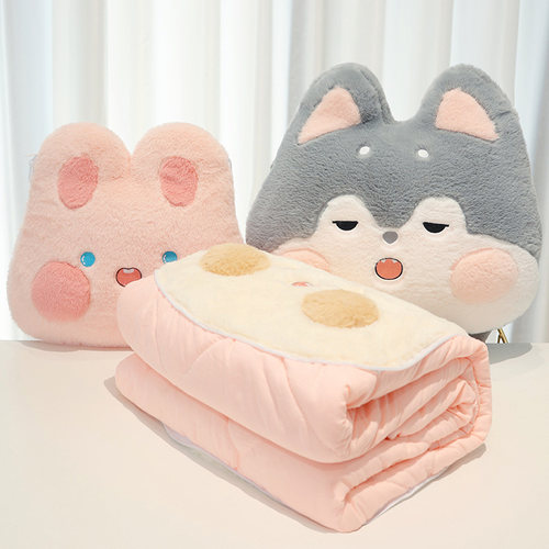 加厚抱枕被子两用车载车用汽车上靠枕办I公室午睡毯折叠毯子二合 - 图0