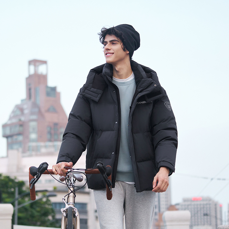 坦博尔2025秋冬新款加厚短款男羽绒服可脱卸帽