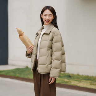 坦博尔2025秋季新品衬衫领轻薄短款羽绒服女