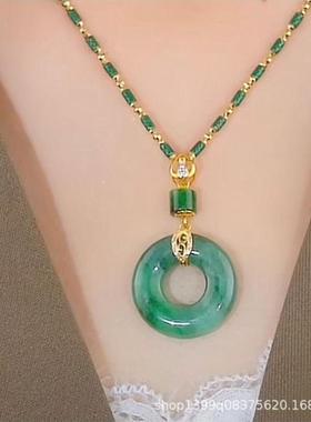 林锦百货渐变绿色平安扣吊坠项炼女爆款轻奢小众气质高级感锁骨炼