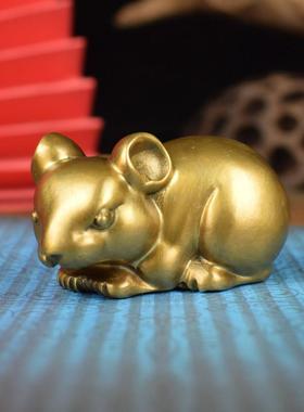 黄铜紫铜实心招财生肖鼠办公室书房桌面小摆件文房镇纸家居工艺品