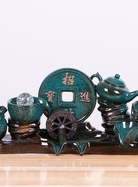 陶瓷自动循环流水喷泉室内养鱼盆鱼缸增氧过滤器瀑布装饰造景摆件