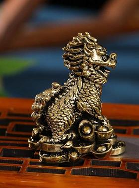 黄铜麒麟摆件一对元宝麒麟家居客厅电视柜酒柜卧室桌面办公室装饰