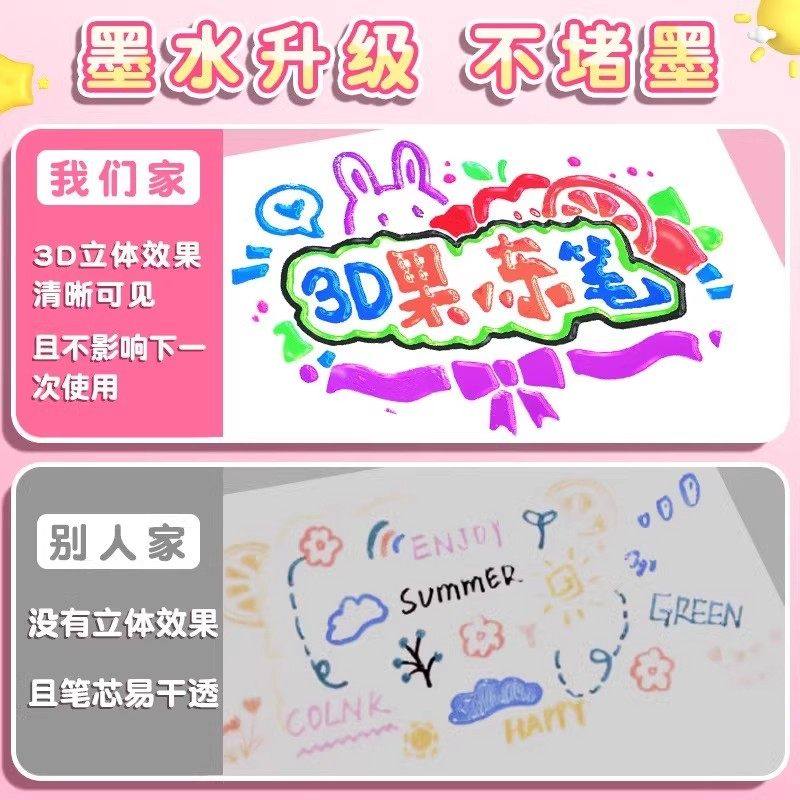 Q弹3d立体果冻笔马卡龙色小学生彩色双线轮廓笔高颜值diy手账笔,淘宝优惠券,粉丝福利购,淘宝优惠卷