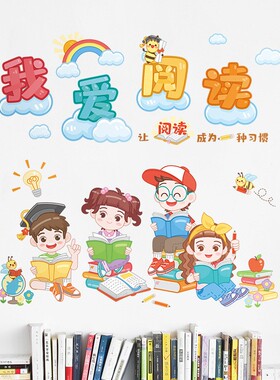图书角墙贴儿童读书阅读励志贴纸幼儿园小学文化建设墙面布置贴画