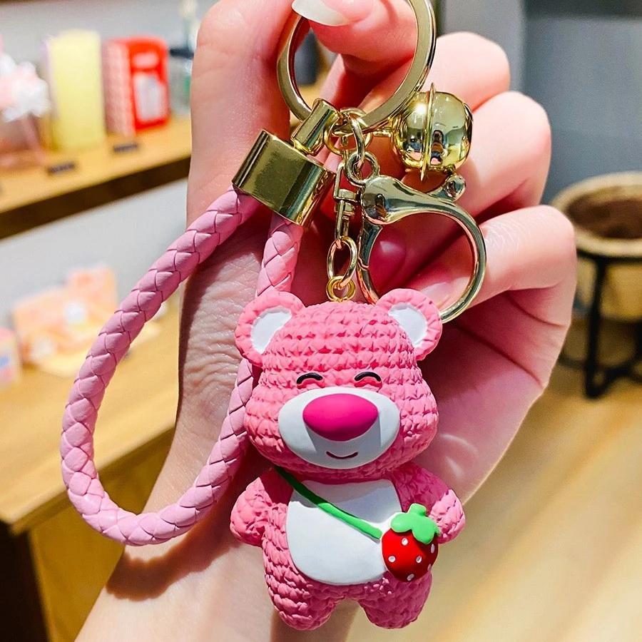 网红草莓熊钥匙扣挂件钥匙链女精致高级情侣车用钥匙链挂件包挂饰 - 图0