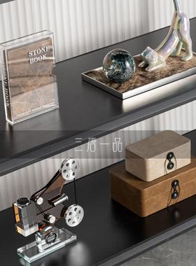 轻奢风客厅卧室书房背景墙壁柜装饰品高级感样板间酒店衣帽间摆件