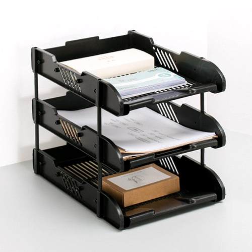 牧野MAKINO文件座三层文件框文件盘多功能黑色塑料横式多层文件架 - 图2