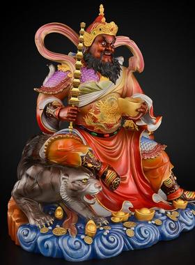 赵公明摆件黄铜彩绘五路财神骑虎武财神赵公明神像店铺家用大号