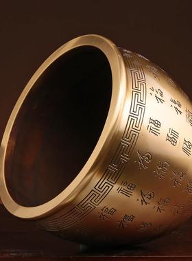 纯黄铜百福铜缸小摆件办公室创意笔筒桌面烟灰缸聚宝盆家居小香炉