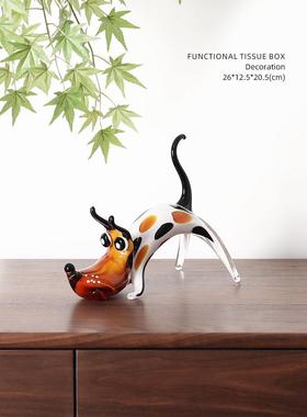 迷屿 简约北欧琉璃小狗客厅玄关酒柜装饰品摆件家居桌面饰品