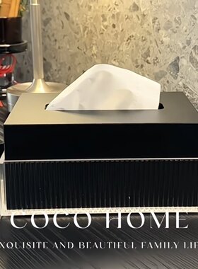 亚克力纸巾盒现代简约风桌面抽纸盒高级感茶几条纹双层收纳盒摆件