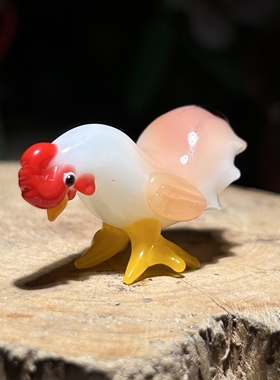 90年代非遗传承纯手工艺品老琉璃料器大公鸡小鸡大吉桌面小摆件