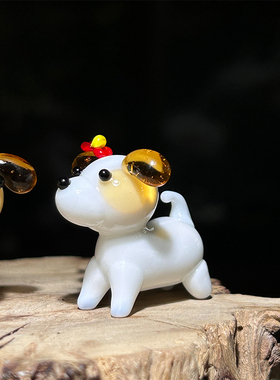 淄博琉璃迷你仿真小狗桌面摆件纯手工卡通微景观创意装饰公仔礼物