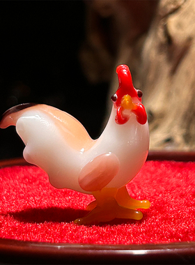 80年代出口非遗传承纯手工老琉璃料器大鸡非遗可爱怀旧摆件