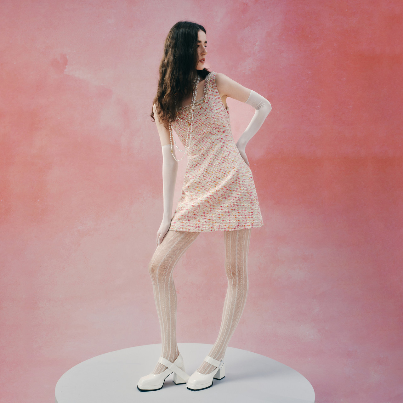 商场同款 摩萨克秋粗花呢无袖收腰印花小香风连衣裙女,淘宝优惠券,粉丝福利购,淘宝优惠卷