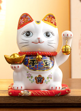 国潮猫小摆件店铺前台开业礼品陶瓷创意客厅装饰存钱