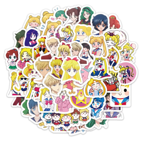 6张半切日漫美少女战士周边卡通Q萌表情包贴纸ins装饰手机壳笔记本背景墙保温杯平板吉他DIY颜值高防水贴贴画 - 图3