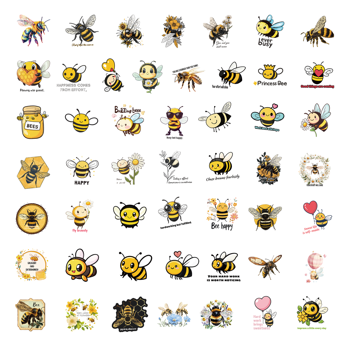 50张可爱花园蜜蜂贴纸创意昆虫小蜜蜂采蜜卡通贴画装饰手机壳笔记本背景墙鞋柜水杯平板吉他DIY橱窗防水贴画,淘宝优惠券,粉丝福利购,淘宝优惠卷