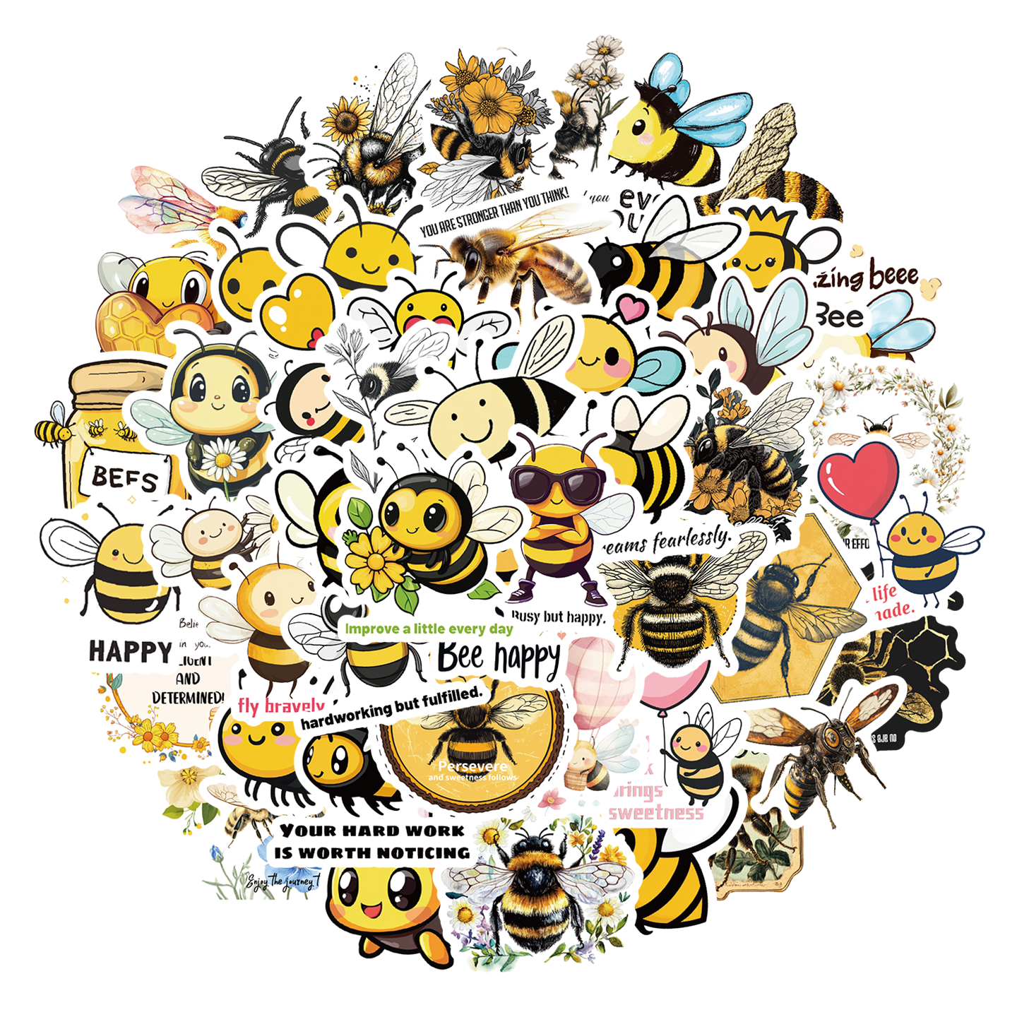 50张可爱花园蜜蜂贴纸创意昆虫小蜜蜂采蜜卡通贴画装饰手机壳笔记本背景墙鞋柜水杯平板吉他DIY橱窗防水贴画,淘宝优惠券,粉丝福利购,淘宝优惠卷