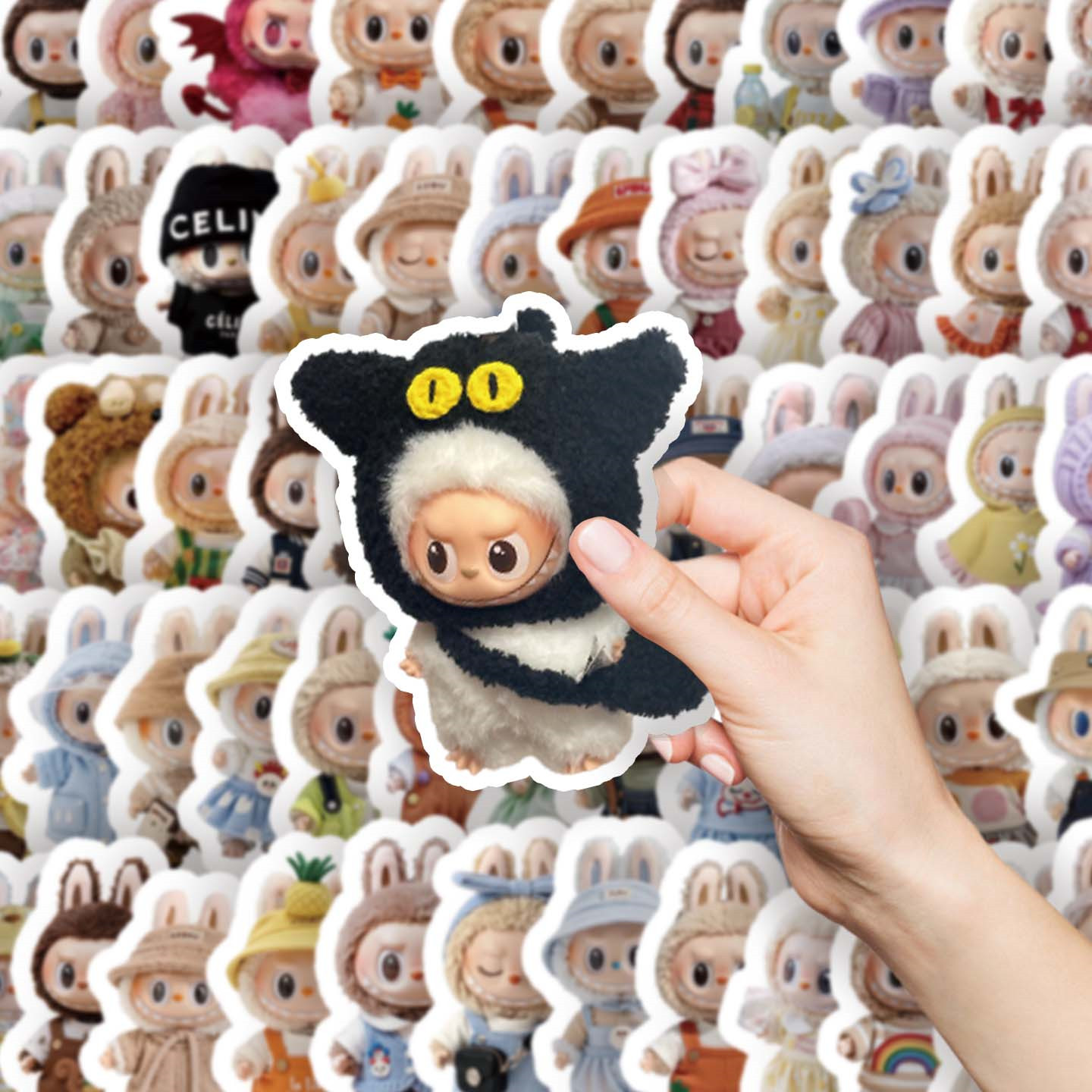 6张半切款公仔拉布布玩偶贴纸卡通创意多巴胺色系娃三岁拉布布贴画装饰平板头盔衣柜充电宝DIY水杯行李箱手机,淘宝优惠券,粉丝福利购,淘宝优惠卷