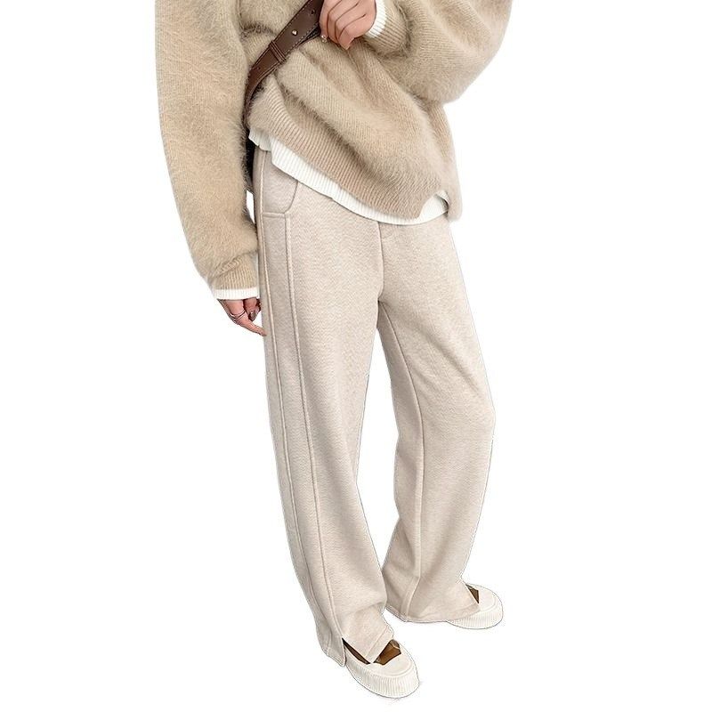 人字纹加绒阔腿裤女秋冬2024新款毛呢开叉裤子直筒羊毛窄版香蕉裤,淘宝优惠券,粉丝福利购,淘宝优惠卷