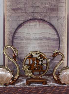 中式古典情侣天鹅福禄摆件三件套客厅电视柜装饰品实用结婚礼物