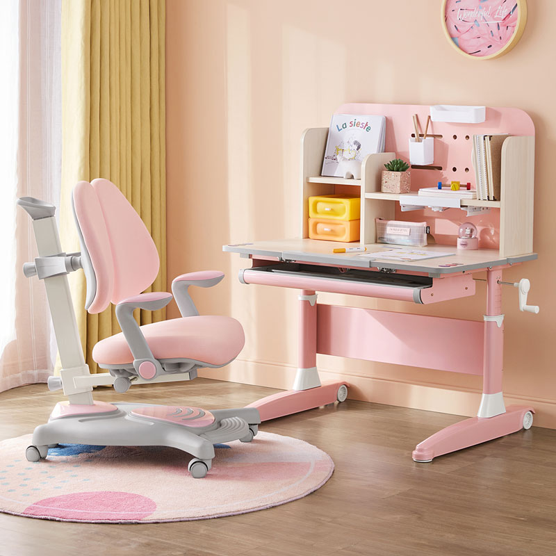 Lin's Wood Industry children's study table and chair set liftable desk writing table home girl homework table LS818