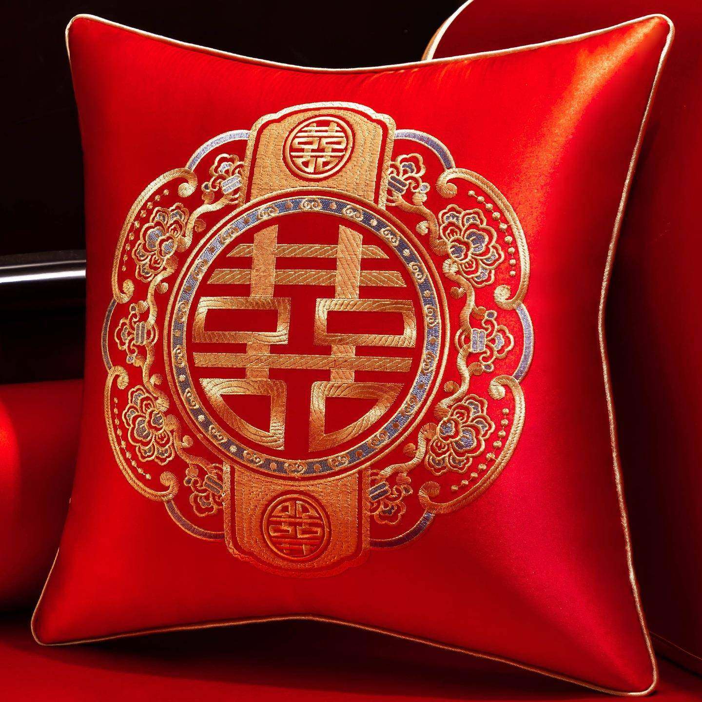 中式红结喜字床上抱枕婚一庆对客厅沙发靠枕婚庆婚房F99HT996色布,淘宝优惠券,粉丝福利购,淘宝优惠卷