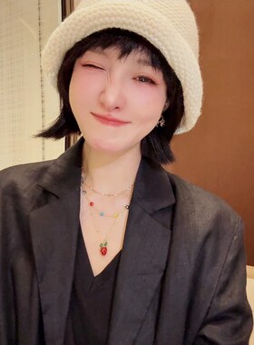 HUIKENA甜心草莓项链气质轻奢精致高级小众时尚复古酒红色女款