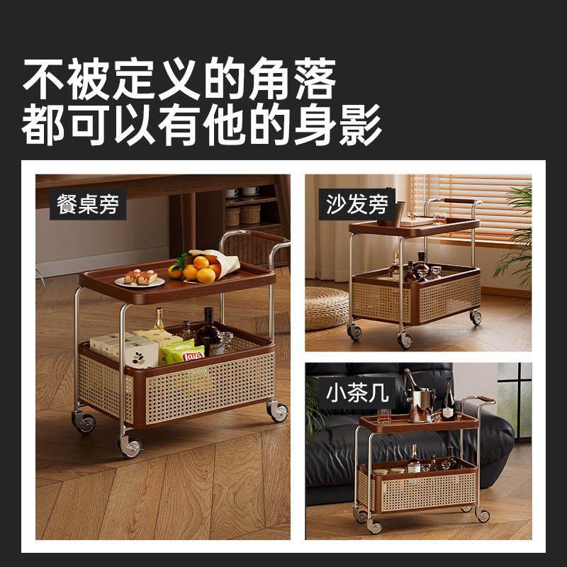 实木可移动边几中古收纳小推车客厅沙发置物架塑藤编储物覆古餐车,淘宝优惠券,粉丝福利购,淘宝优惠卷