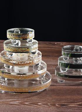 水晶底座托不发光圆形桌面摆件琉璃佛像舍利塔佛塔八吉祥图案底座