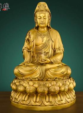 娑婆三圣佛像黄铜摆件释迦牟尼佛观音地藏王菩萨家居客厅佛堂供奉