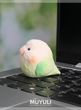 手工木雕绿鹦鹉丨小鸟办公室工位电脑桌面摆件创意装饰品可爱礼物