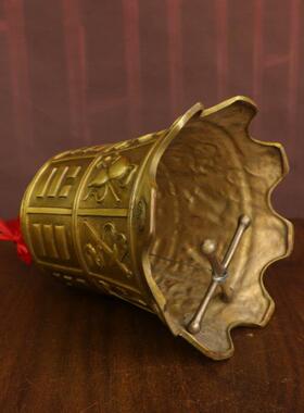 纯黄铜八宝钟摆件八卦八仙钟 钟法器13公分铜铃铛挂件平安钟 钟家