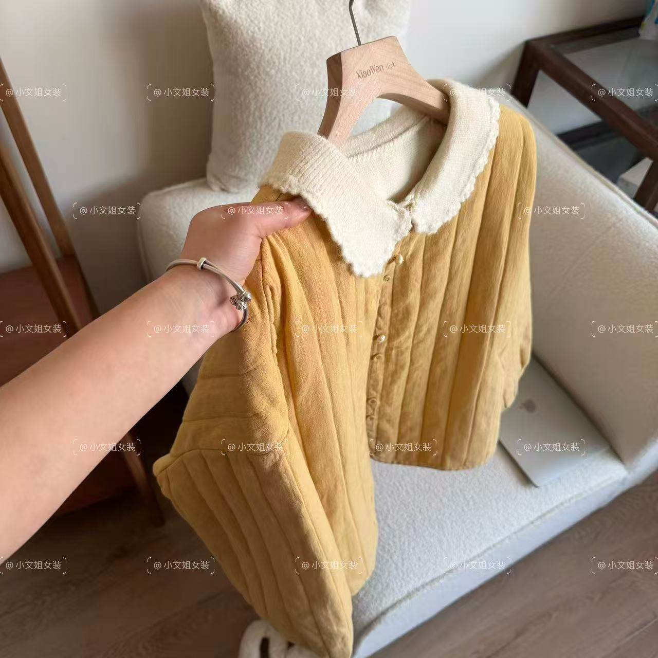 小文姐 W2343-“蛋黄派”原创设计棉麻轻薄棉服宽松上衣女短外套,淘宝优惠券,粉丝福利购,淘宝优惠卷