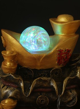 金盆满钵福禄一身元宝聚宝盆水轮家居流水摆件吉祥礼品