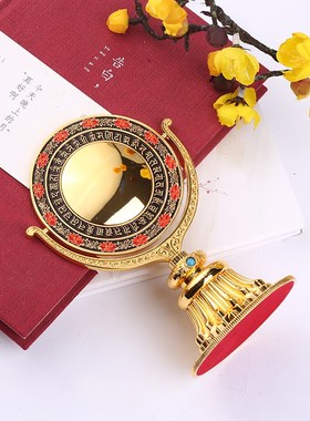 准提镜密宗用品电镀鎏金手工彩绘凸透镜面准提玄关佛前桌面摆件