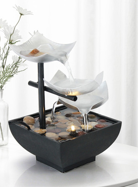 程序员桌面流水摆件高山治愈心情办公室茶台清新装饰开业送礼招财